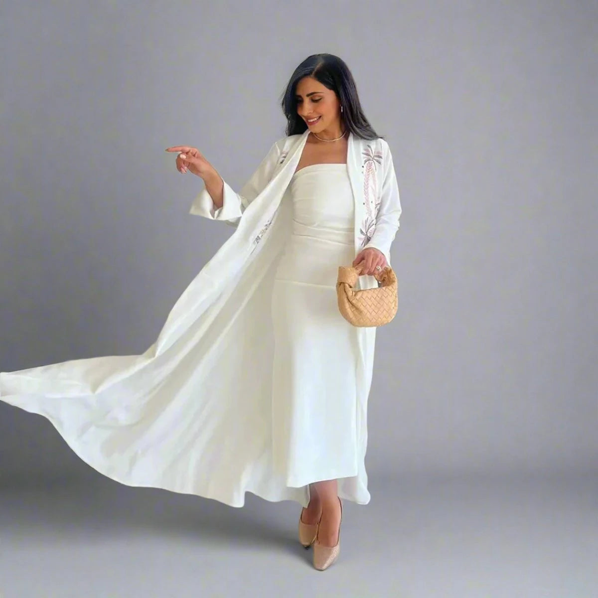 Embroidery Cardigan Open Abaya Dress #25172