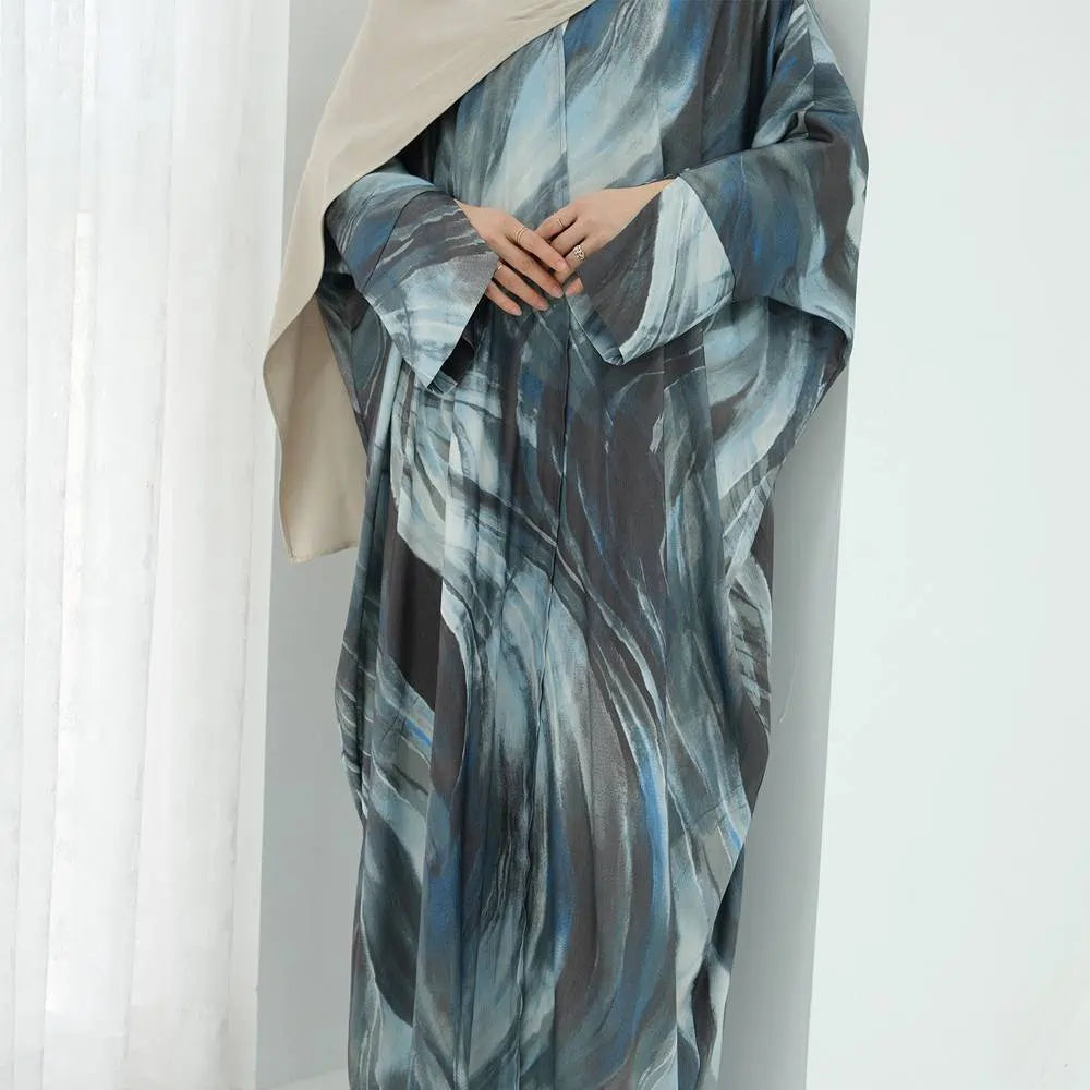 Middle East Arab Printed Cardigan Open Abaya Dress #25984