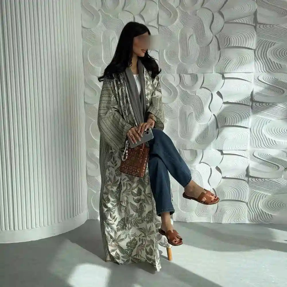 Printed Cardigan Open Abaya Dress #25224
