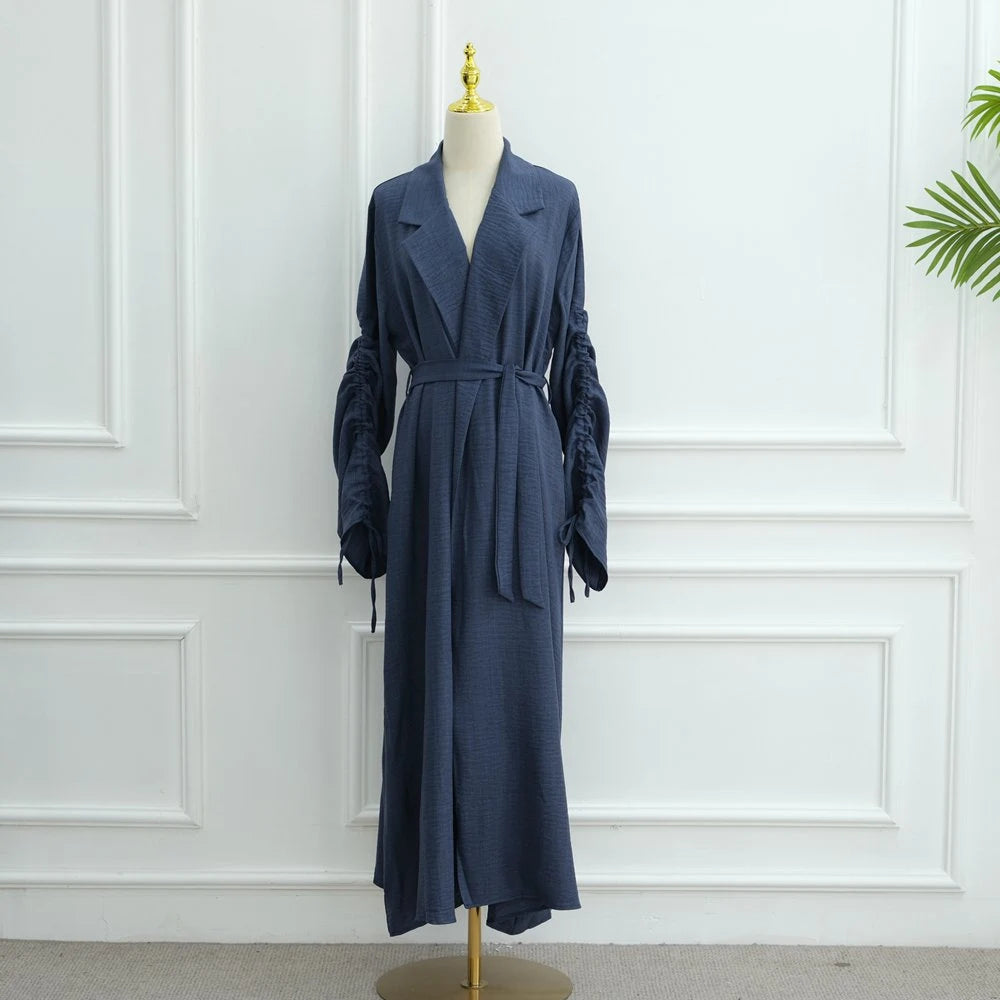 Muslim Women Tailored Collar Open Abaya Dress #251097