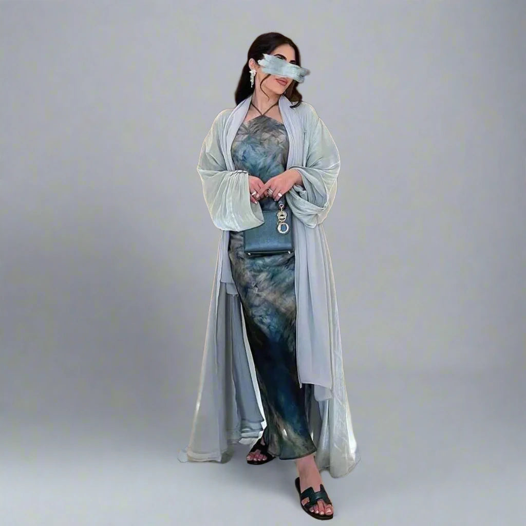 Urgarment Cardigan Open Abaya Dress - Bright Satin - Pink/Light Green/Apricot/Red