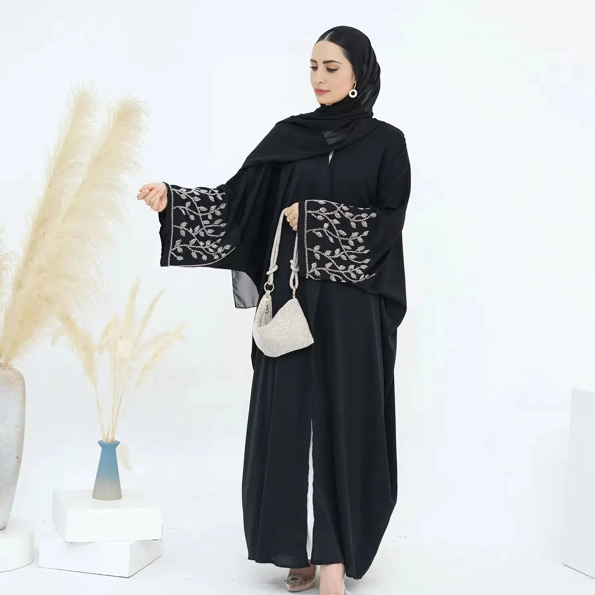 Beads Cuff Cardigan Open Abaya Dress #24862