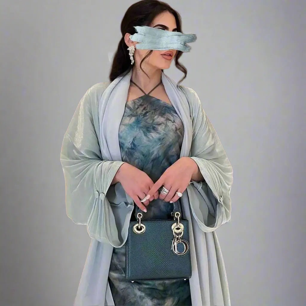 Urgarment Cardigan Open Abaya Dress - Bright Satin - Pink/Light Green/Apricot/Red