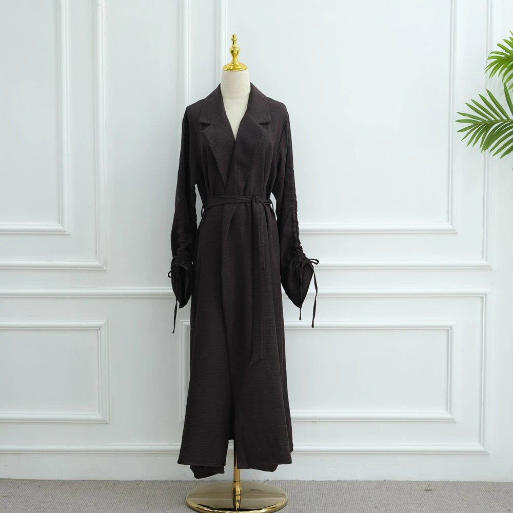 Muslim Women Tailored Collar Open Abaya Dress #251097