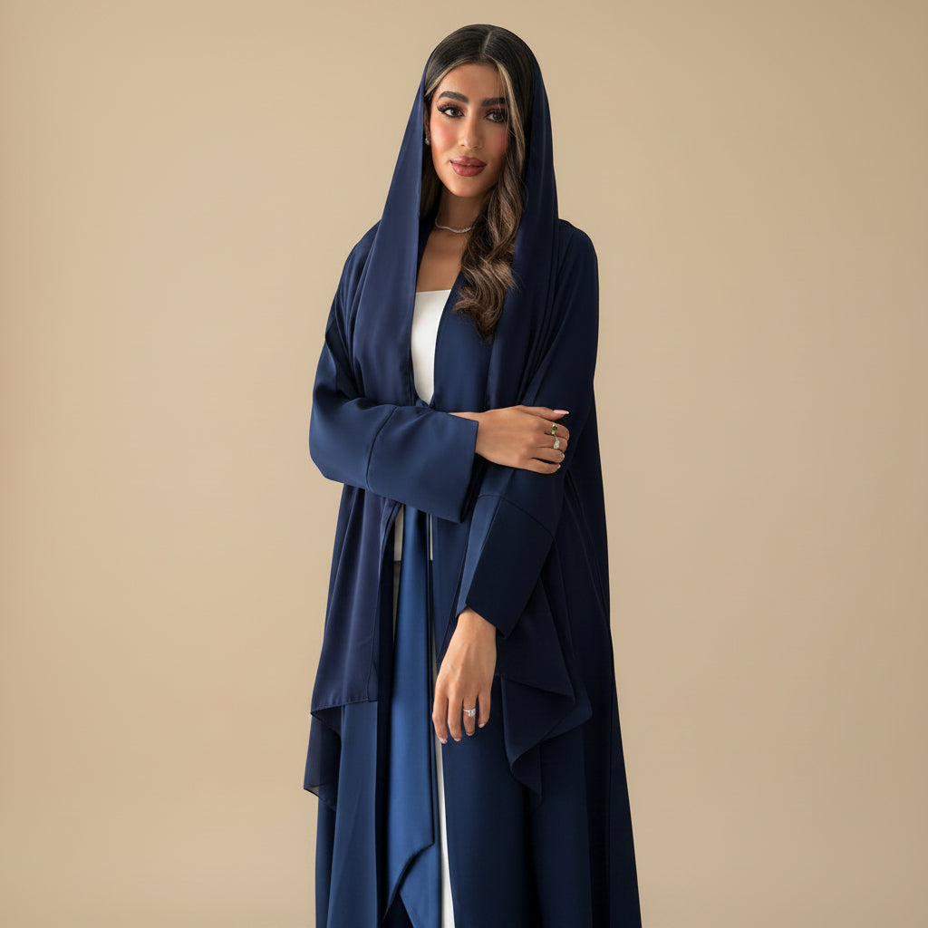 Muslim Women Plain Open Abaya Dress With A Matching Hijab #26M295