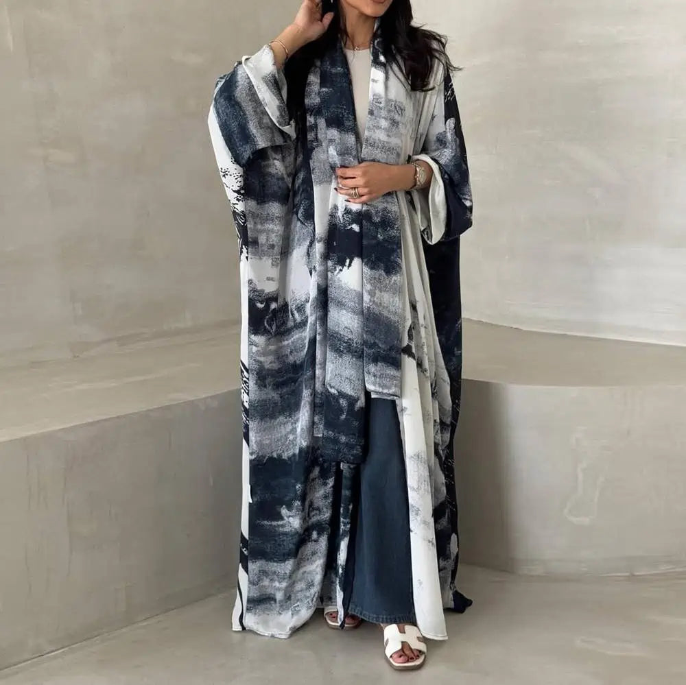 Chiffon Printed Cardigan Open Abaya Dress With Matching Hijab #25228