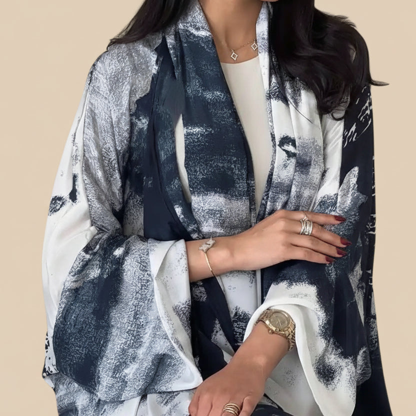 Chiffon Printed Cardigan Open Abaya Dress With Matching Hijab #25228