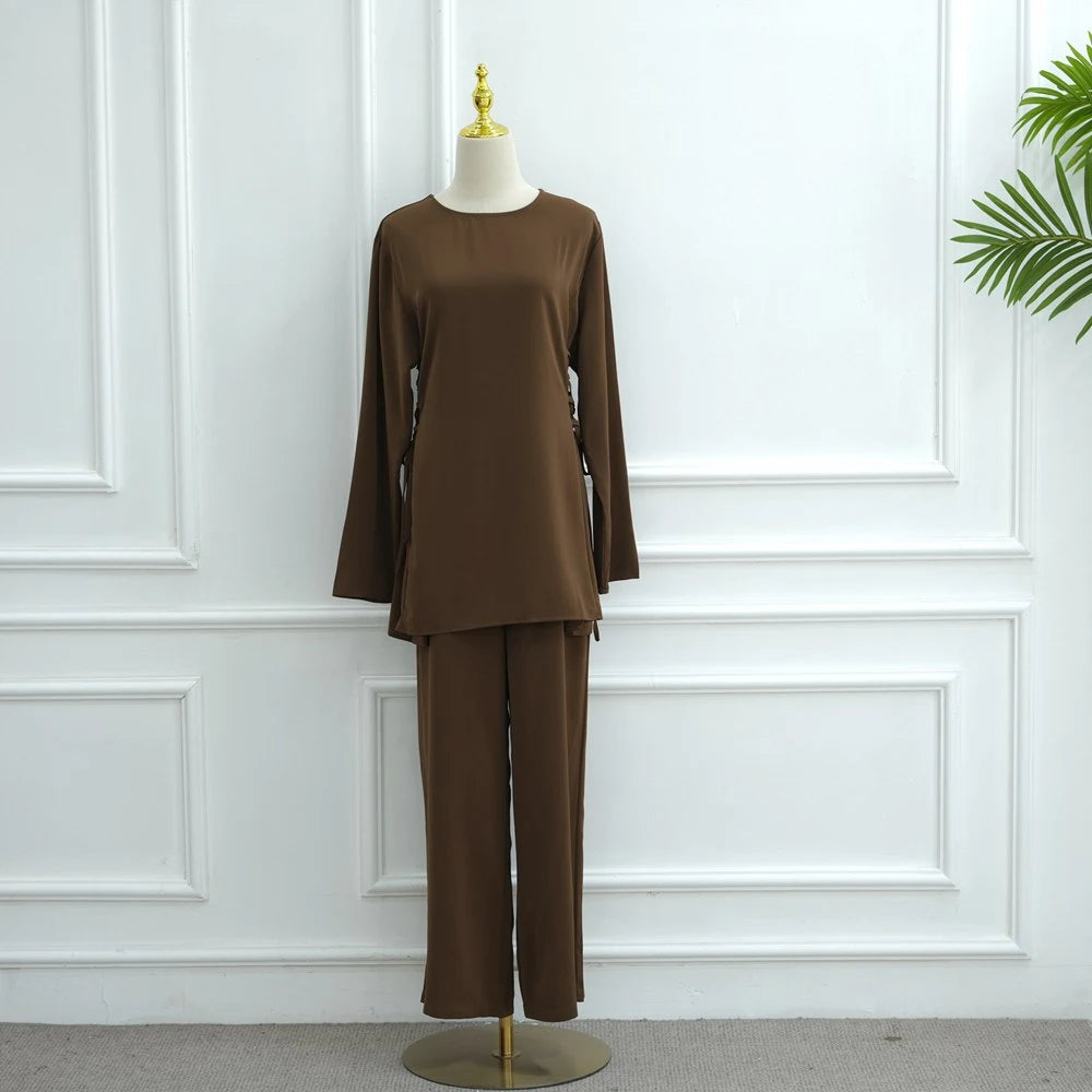 Muslim Women Daily Wear Nida 2 Pieces Set Tops And Pants Suit Set #251090