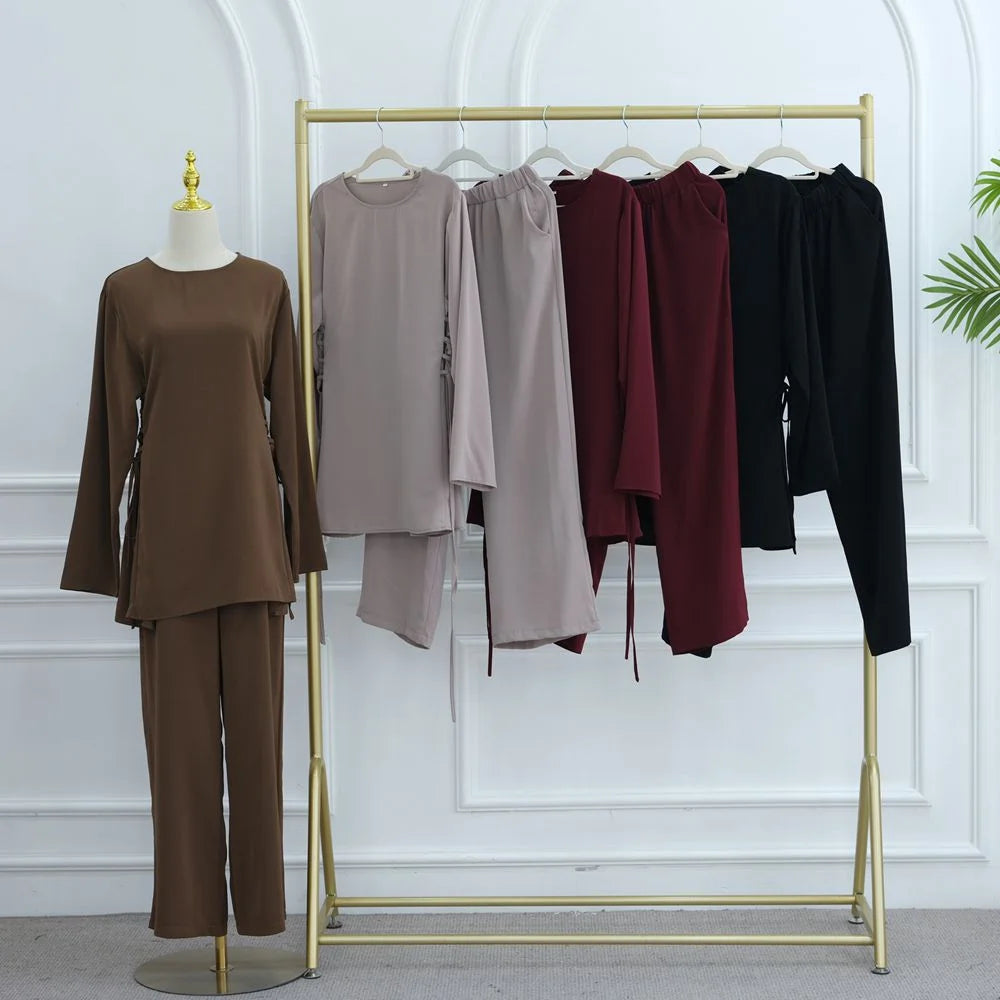 Muslim Women Daily Wear Nida 2 Pieces Set Tops And Pants Suit Set #251090