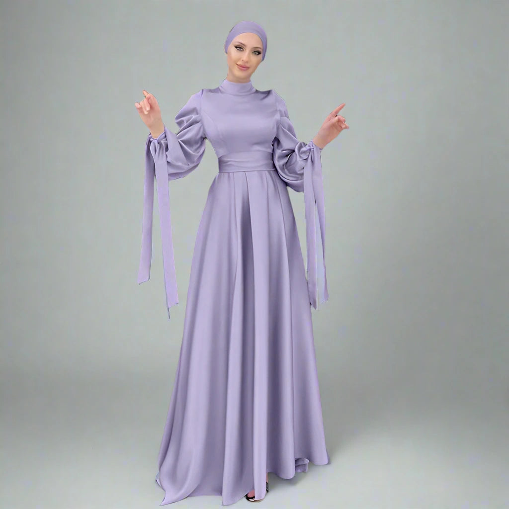 Muslim Women Plain Satin Abaya Dress With Hijab Scarf Urgarment Muslim Women Plain Satin Abaya Dress With Hijab Scarf Urgarment