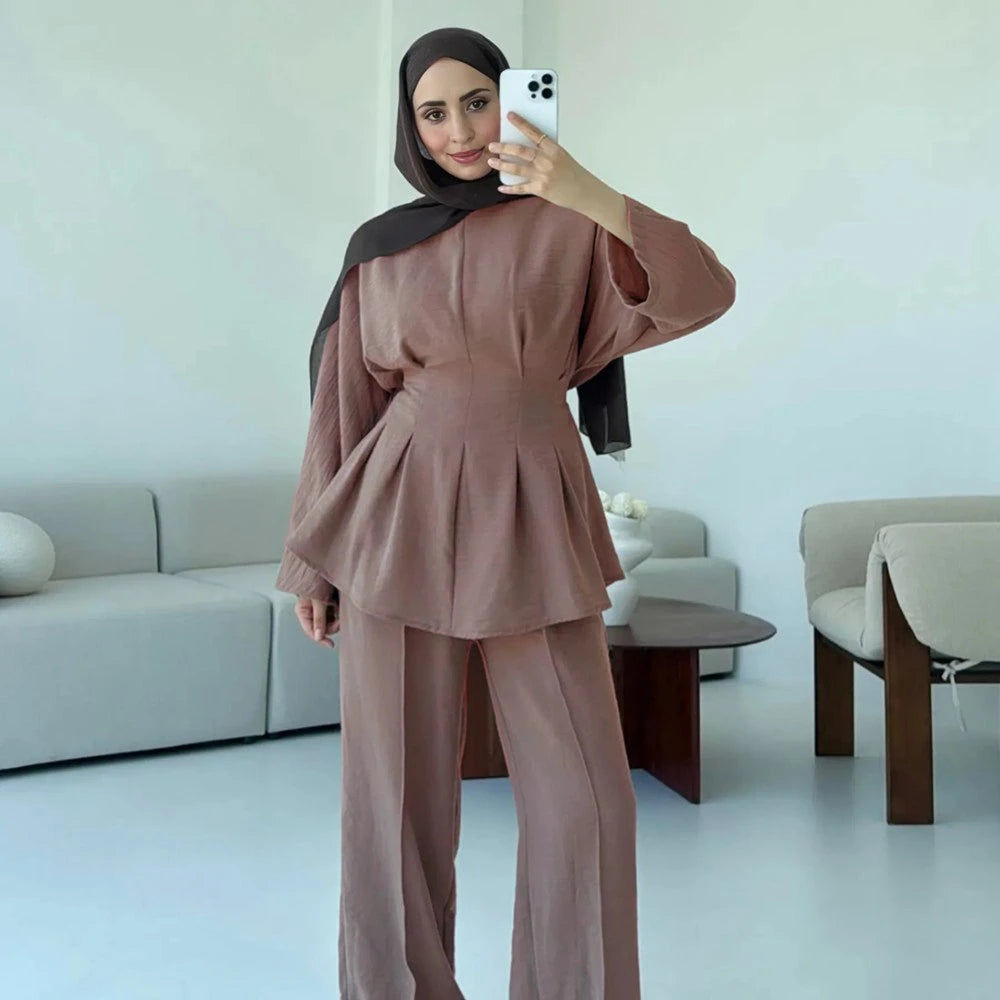 Muslim Women Daily Wear 2 Pieces Set Tops And Pants Set #251094