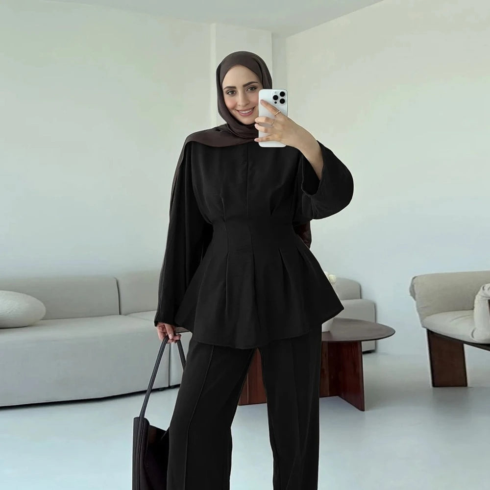 Muslim Women Daily Wear 2 Pieces Set Tops And Pants Set #251094