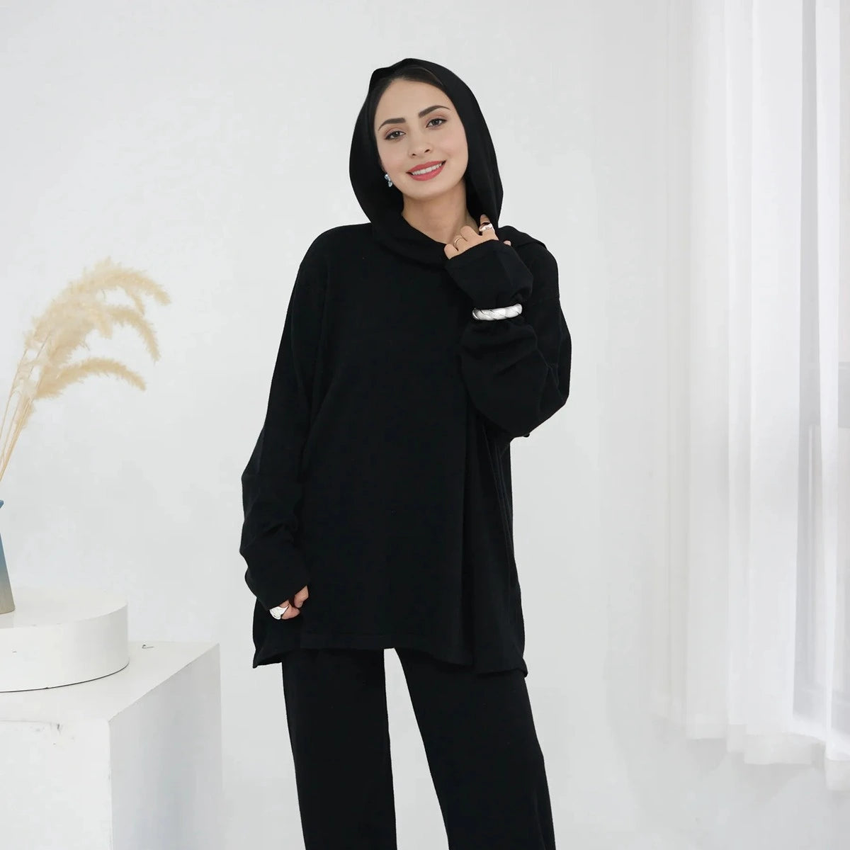 Winter Fall Muslim Women Knitted 2 Pieces Set Tops And Pants Suit Set #25W001