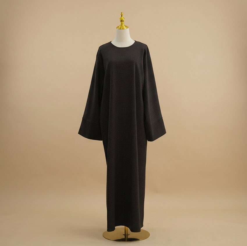 Muslim Women Winter Fall Thick Diamond Jacquard Abaya Dress #261412