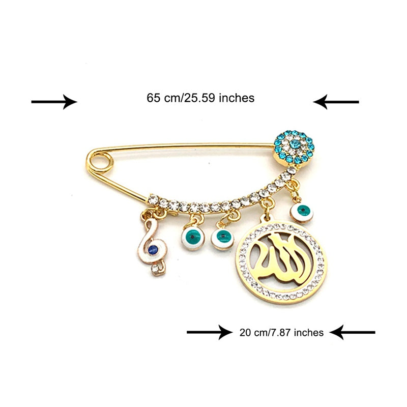 Muslim Islamic Turkish Rhinestone Evil Eye Brooch Pin Amulet for Women and Baby