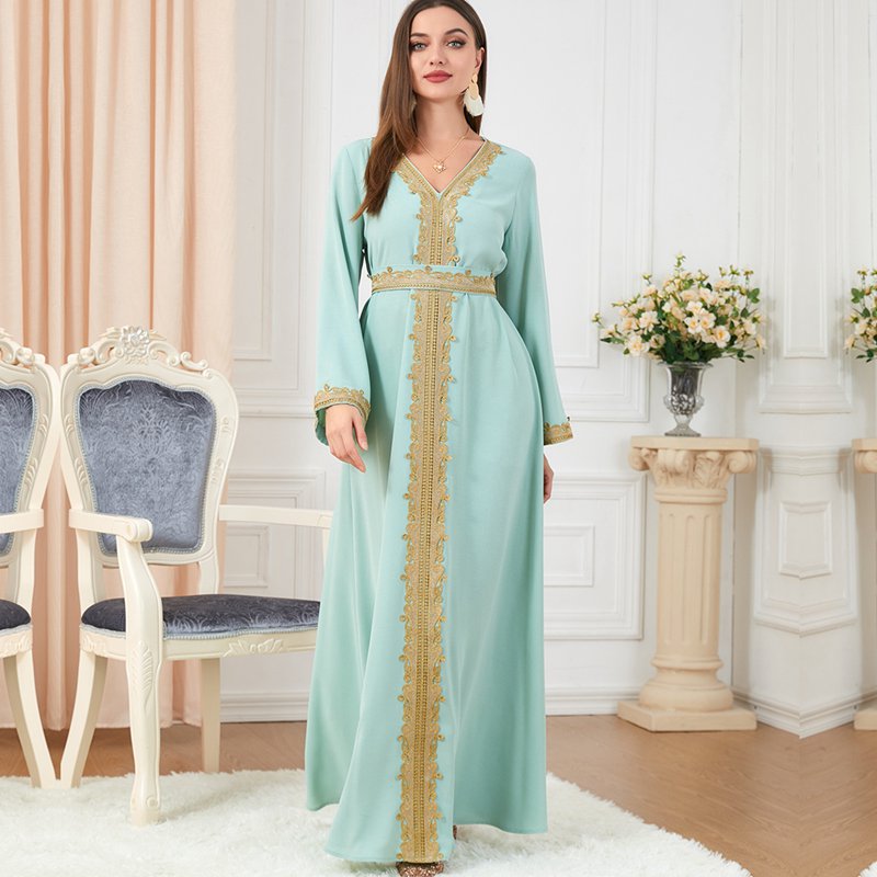 Eid Dress Women Middle East Arab Embroidery Woven Fabric Kaftan Dress Urgarment Eid Dress Women Middle East Arab Embroidery Woven Fabric Kaftan Dress Urgarment
