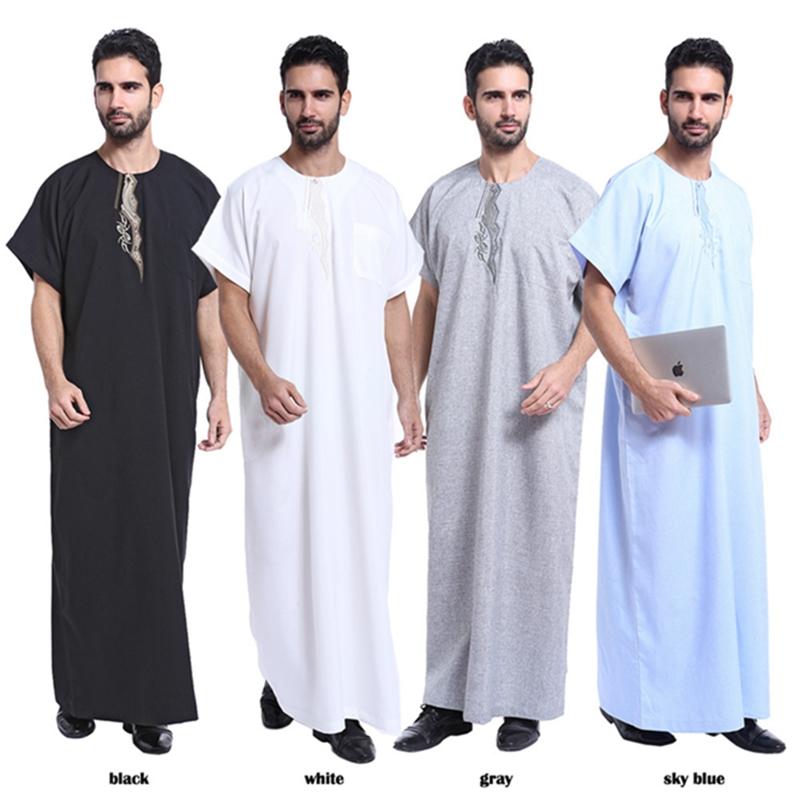 Men Islamic Clothing Muslim Dubai Arabic Kaftan Robe Dresses Lapel Shirt