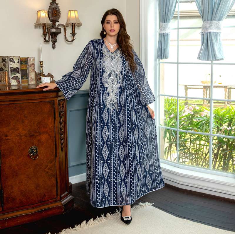 Arab Doris Embroidery Sequins Women Caftan Kaftan Dress