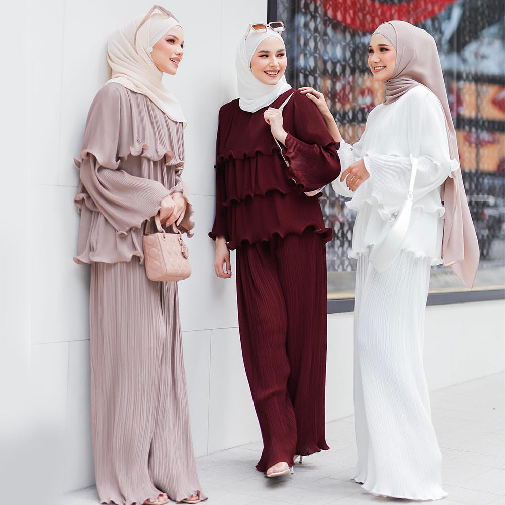 Islamic Muslim Ladies Women 2 Pieces Set Ruffles Work Clothes