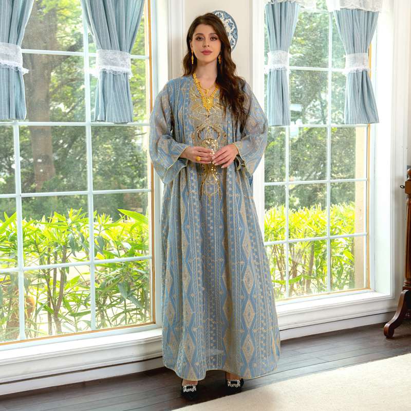 Arab Doris Embroidery Sequins Women Caftan Kaftan Dress