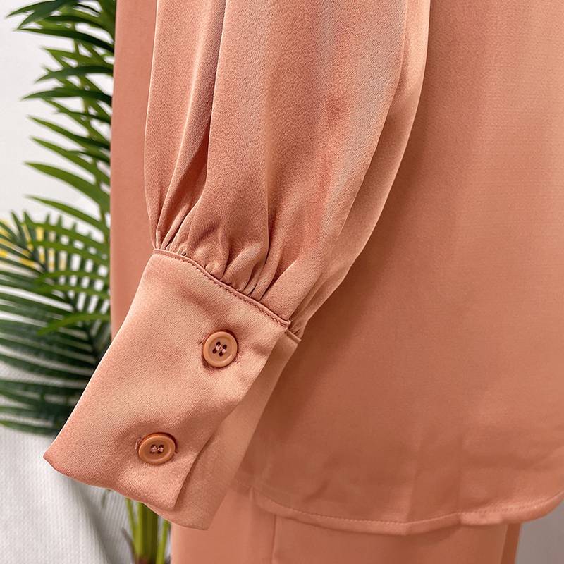 Muslim Women Abaya Pants Set Satin Office Wear Work Clothing 2 Pieces Suit Set With Tops And Pant