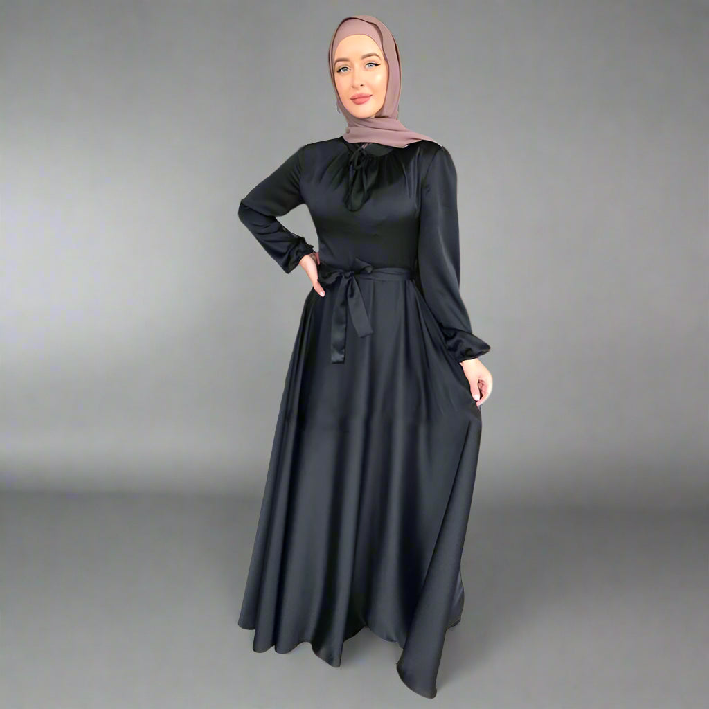 8 Colors Option Muslim Women Satin Abaya Dress