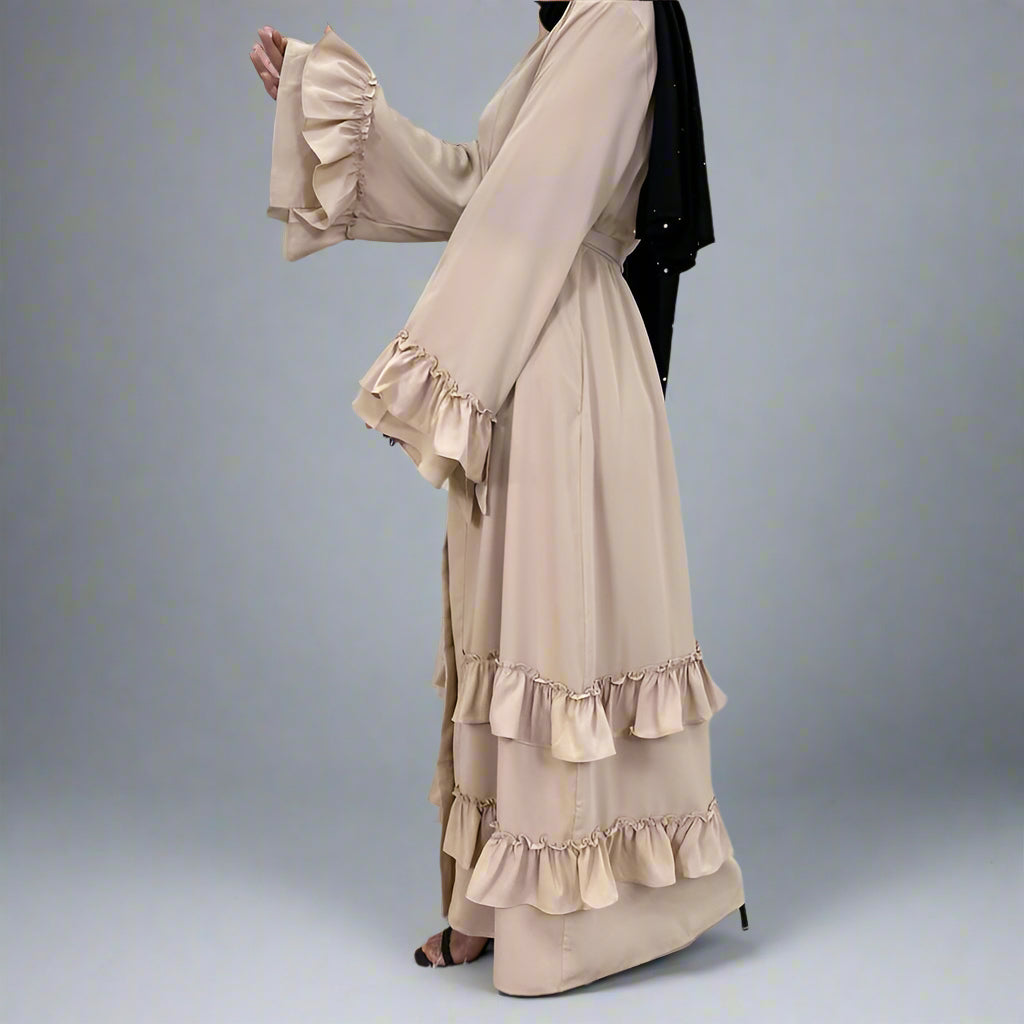 Muslim Women Ruffle Sleeve Cardigan Open Robe Abaya Dress