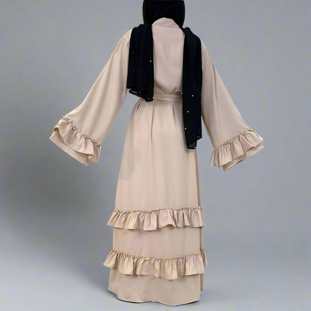 Muslim Women Ruffle Sleeve Cardigan Open Robe Abaya Dress