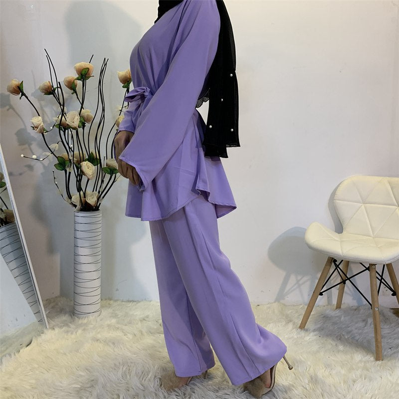 Muslim Women Office Clothing Wear Suit Nida Tops And Pants Set