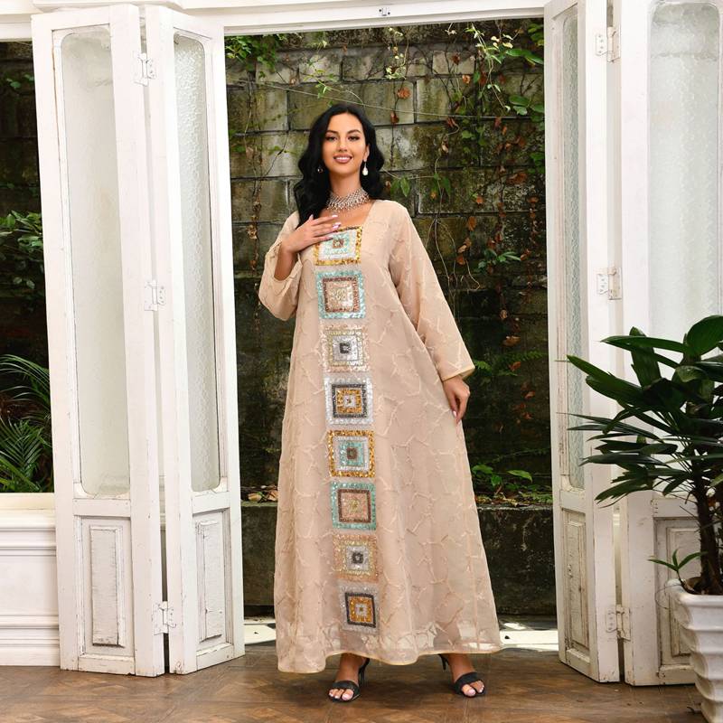 Sequins Embroidery Evening Party Women Kaftan Caftan Dress