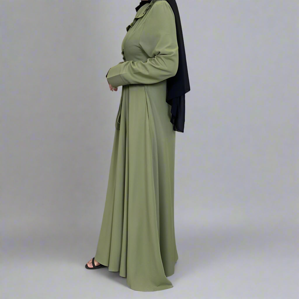 Muslim Women Solid Color Pleated Abaya Dress