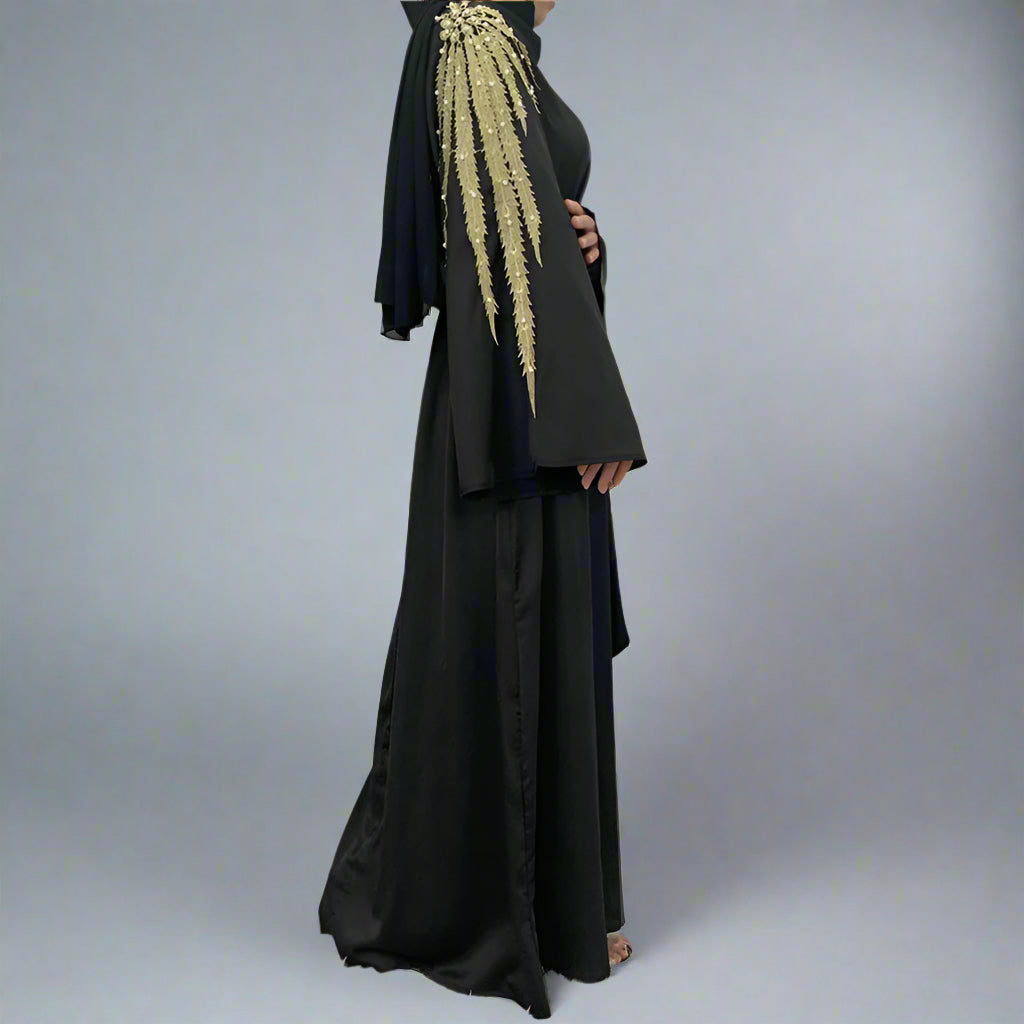 Muslim Women Satin Embroidery Abaya Dress