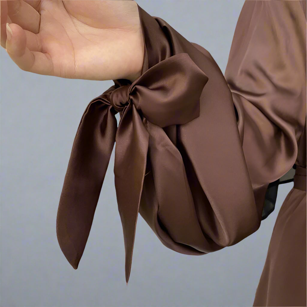 10 Color Options Puff Sleeve Satin Open Abaya Dress For Muslim Women