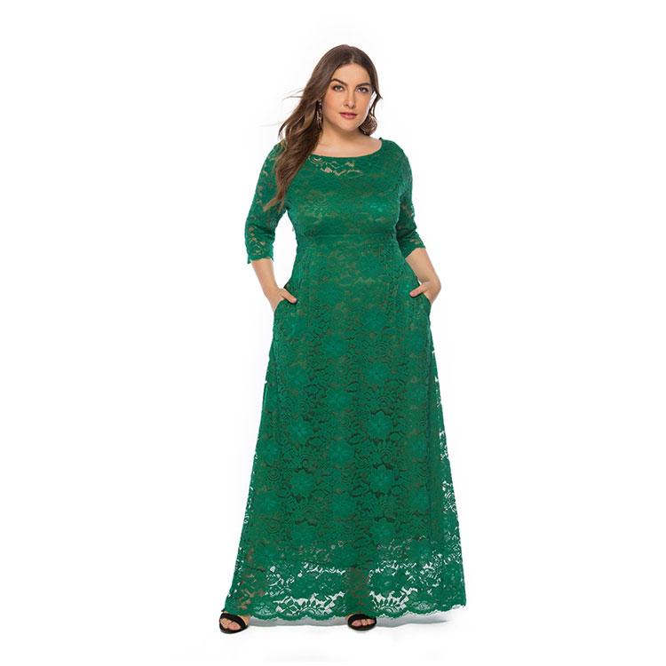 Elegant Plus Size Lace Women Maxi Wedding Formal Dress With Pocket For Mother Of The Groom/Bride