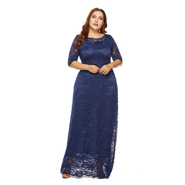 Elegant Plus Size Lace Women Maxi Wedding Formal Dress With Pocket For Mother Of The Groom/Bride