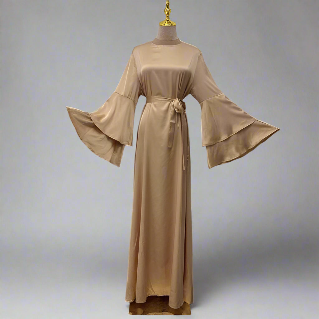 Muslim Solid Color Flare Sleeve Abaya Dress