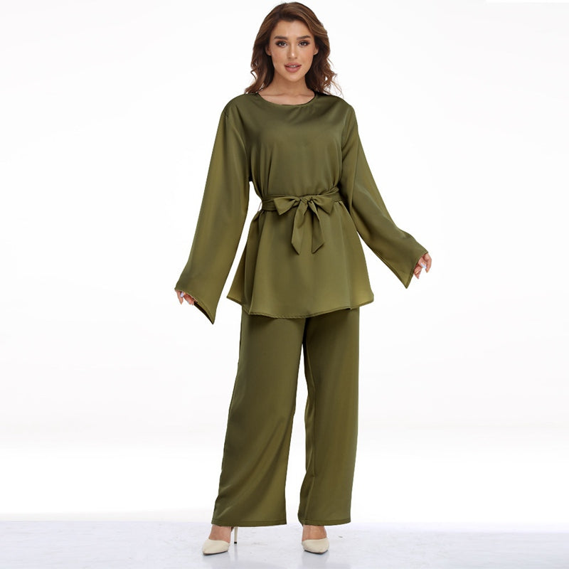 Muslim Women 2 Pieces Pants Suit Set Office Clothing Wear Suit Tops And Pants