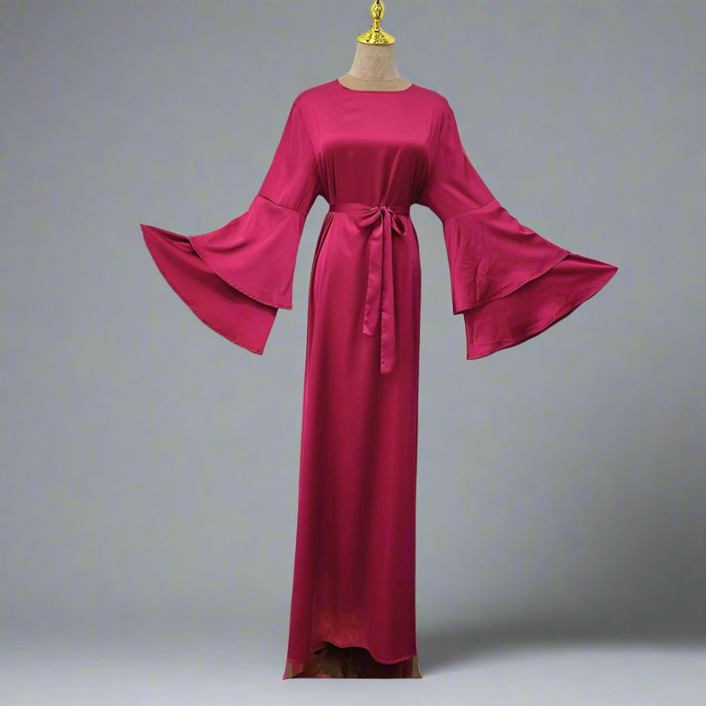 Muslim Solid Color Flare Sleeve Abaya Dress