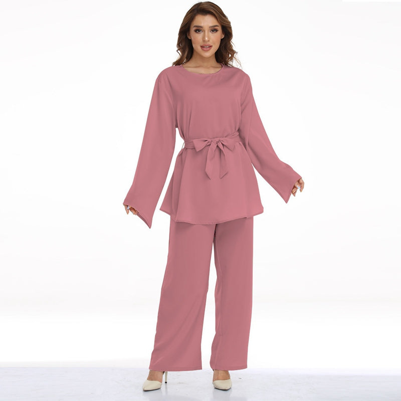 Muslim Women 2 Pieces Pants Suit Set Office Clothing Wear Suit Tops And Pants
