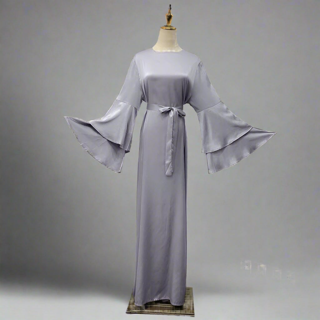 Muslim Solid Color Flare Sleeve Abaya Dress