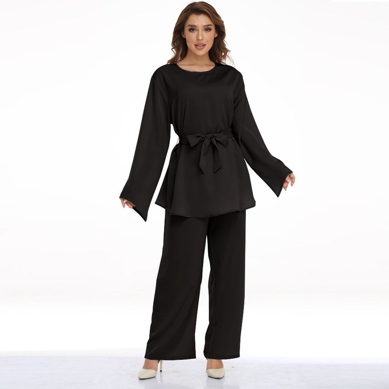 Muslim Women 2 Pieces Pants Suit Set Office Clothing Wear Suit Tops And Pants