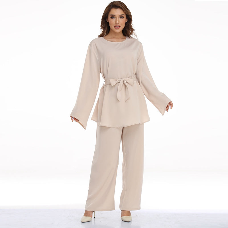 Muslim Women 2 Pieces Pants Suit Set Office Clothing Wear Suit Tops And Pants