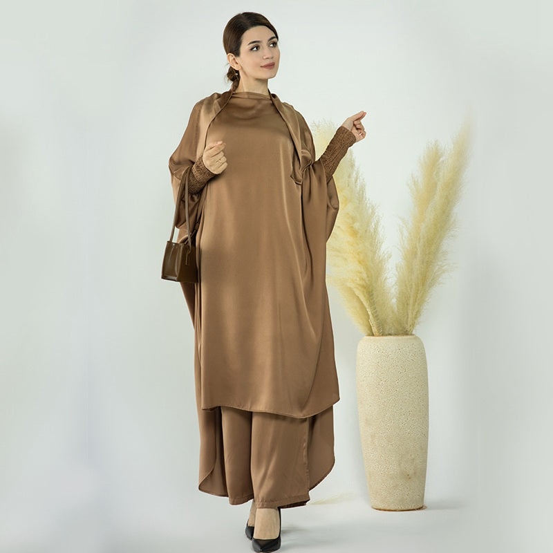 Muslim Women Nida Loose Pant Suits With Jilbab Tops Robes