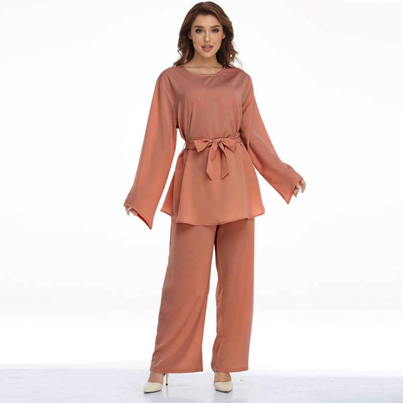 Muslim Women 2 Pieces Pants Suit Set Office Clothing Wear Suit Tops And Pants