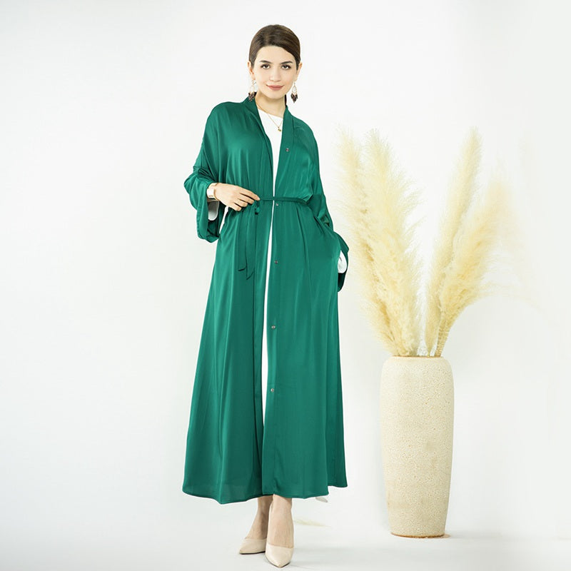 Muslim Women Cotton Blended Plain Open Abaya Dress