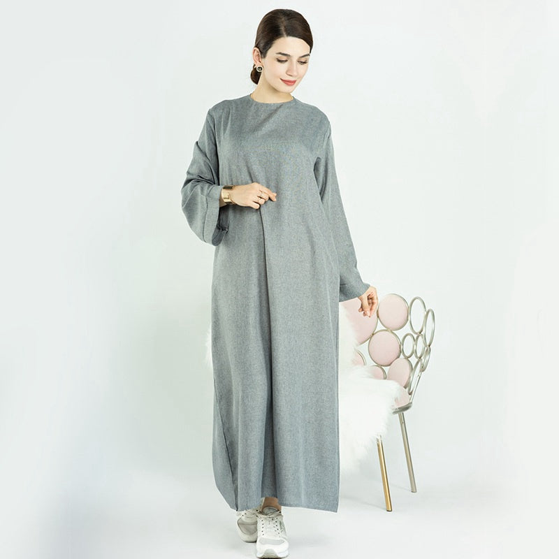 Turkish Dubai Muslim Women Cotton Blended Open Abaya Dress