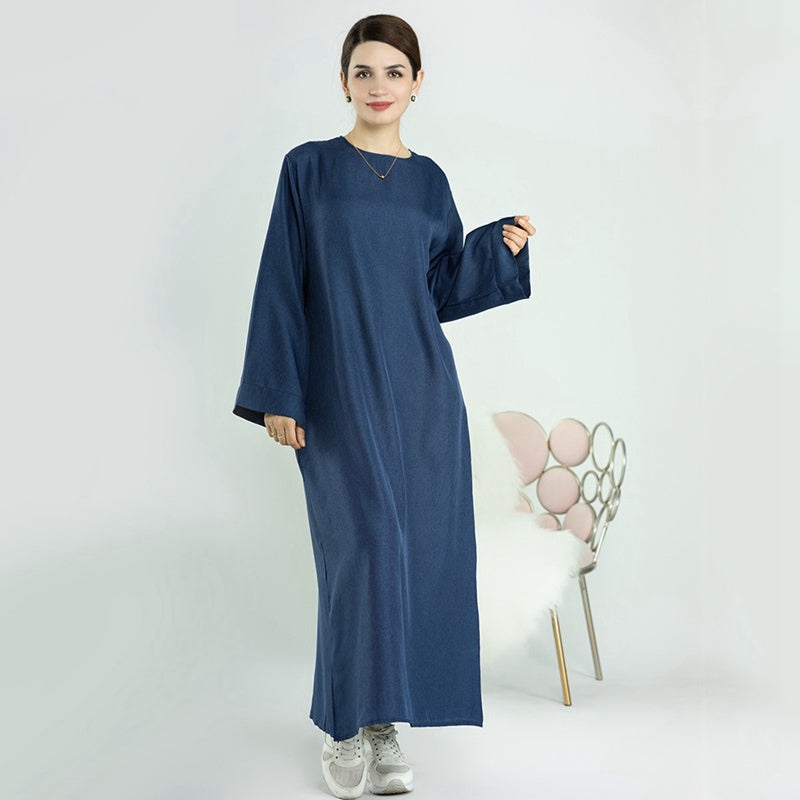 Turkish Dubai Muslim Women Cotton Blended Open Abaya Dress