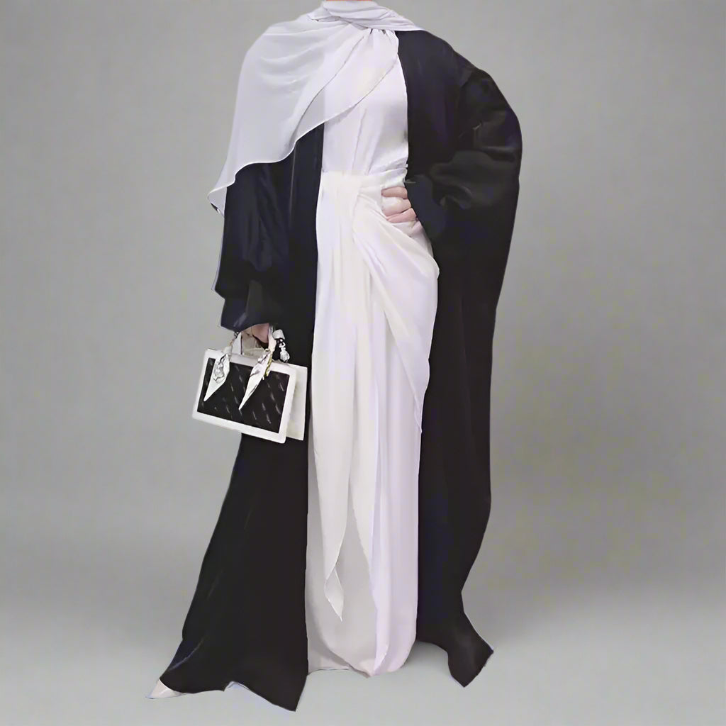 Puff Sleeve Satin Cardigan Open Abaya Dress Muslim Women