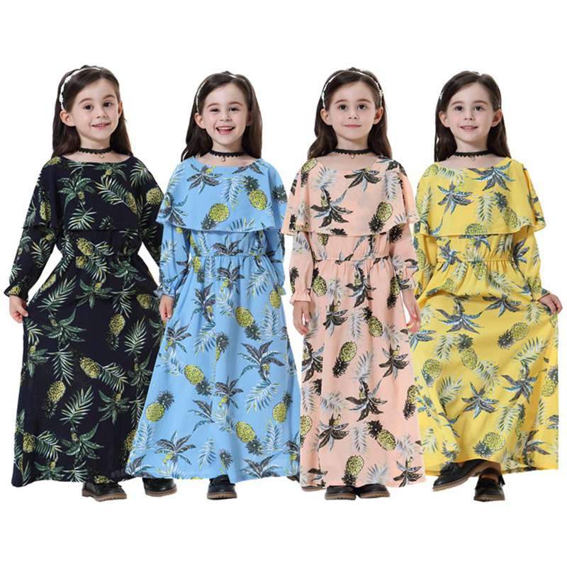 Middle East Arab Girl Fashen Wear Flower Printed Long Abaya Dress