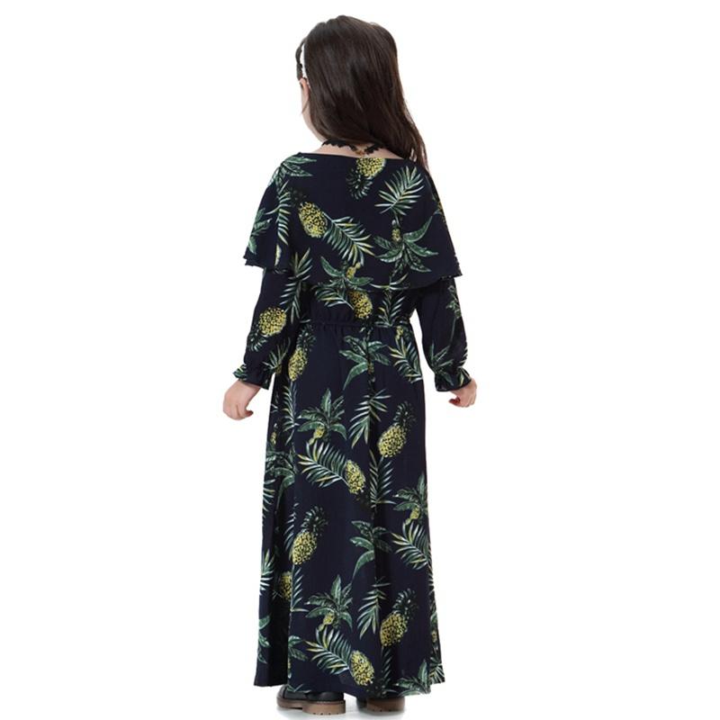 Middle East Arab Girl Fashen Wear Flower Printed Long Abaya Dress